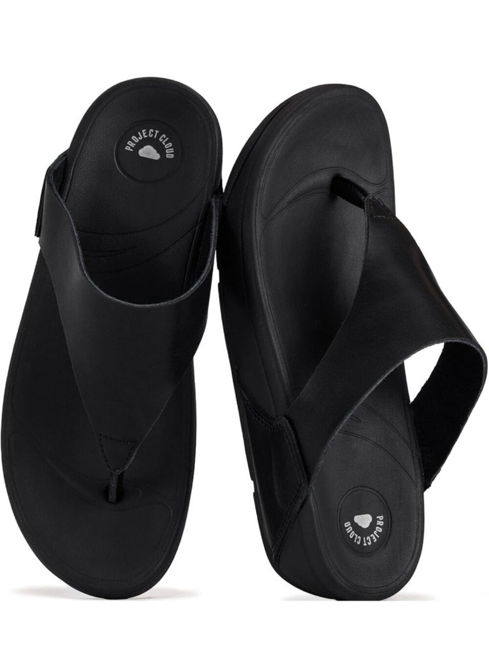 PROJECT CLOUD Black Leather Soft Insole Non-Slip Women's Flip Flop Sandals 8.5